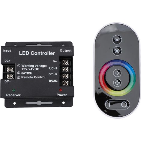 Ortviai Télécommande tactile RGB sans fil à 6 touches en anneau circulaire pour ruban LED, 12-24 V CC, avec gradateur (1/5)