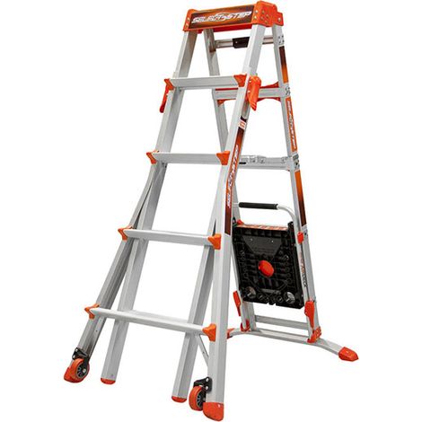 Teleskop-Stehleiter -  maximale Arbeitshöhe 3.74m + Wandbefestigung - LIG-15125/15097