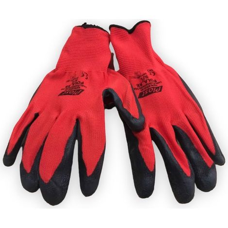 Guantes de trabajo rojos y negros, talla S, 12 pares.