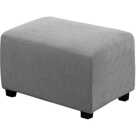 Housse de pouf carrée, douce et extensible, en jacquard moelleux, avec dessous élastique, lavable en machine – Gris clair (taille S) (1/5)