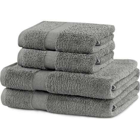 2 serviettes de bain, coton épais et moelleux, 70x140 cm + 50x100 cm, gris, pour salle de bain et voyage