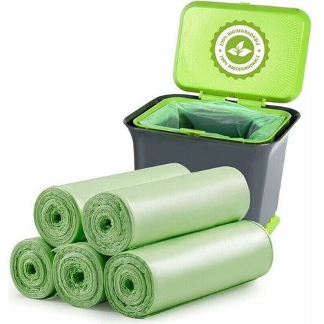 Packung mit 100 biologisch abbaubaren Müllbeuteln, 20 Liter, dick, biologisch abbaubar und kompostierbar, für Lebensmittel-, Haushalts-, Küchen-, Büro-, Gartenabfälle und Haustierabfälle (5 Rollen)
