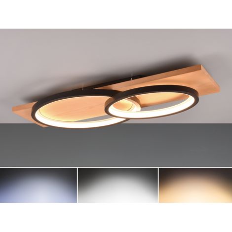 LED Deckenleuchte BARCA dimmbar Naturholz Metall Schwarz, Breite 75cm (1/5)