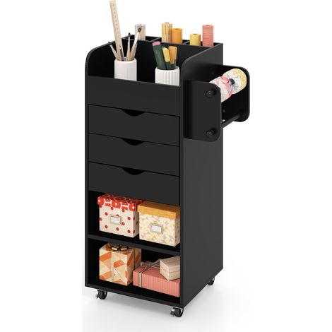 COSTWAY Rolling Craft Storage Cart Utility Cart w/ 3 Drawers & 3 Shelves-Black