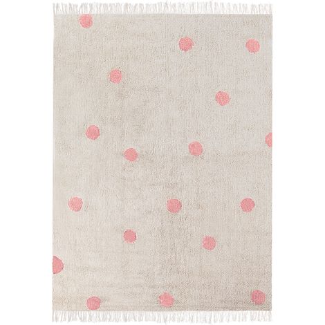 Alfombra algodón de habitación infantil 140 x 200 cm motivo lunares beige y rosa Dardere