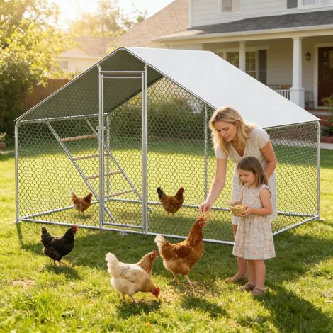 Enclos métallique 3x2x2m avec verrou de sécurité et bâche imperméable en PE, pour poules, lapins et autres petits animaux