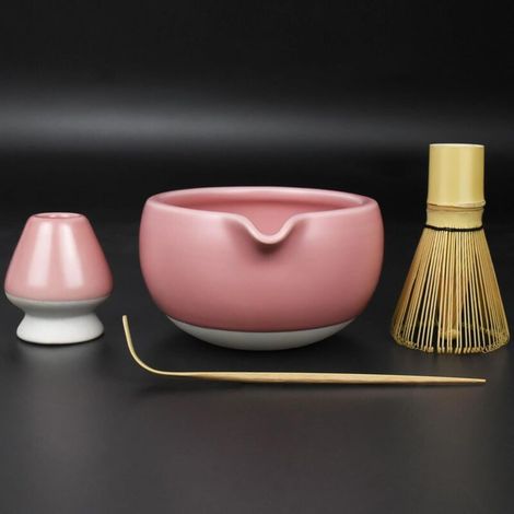 4 Piece Pink Matcha Set - Japanese Bowl + Handmade Utensils (1/5)