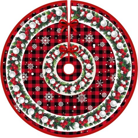 Ardoise De Sapin De Noël - Couverture Pour Pied D Arbre 90 Cm - Tissu Souple Rouge À Motifs De Flocons Et Étoiles - 1 Pièce (1/5)