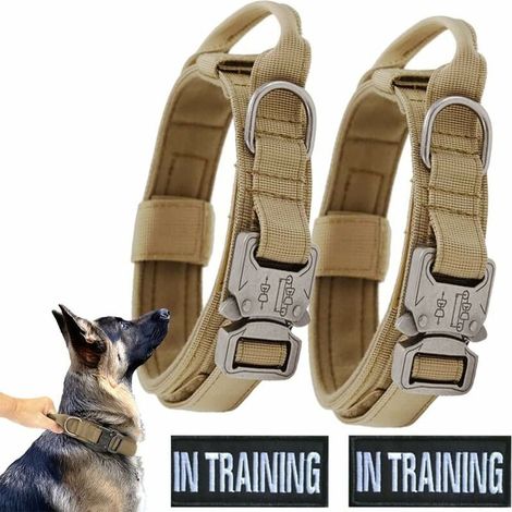 2 colliers tactiques pour chien + 2 velcro réfléchissants, collier de chien personnalisé, collier de dressage réglable pour chiens moyens et grands-L (1/5)