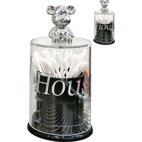 Boîte de rangement transparente pour cure-dents en forme d'ourson mignon, avec couvercle, couleur noire. (1/5)