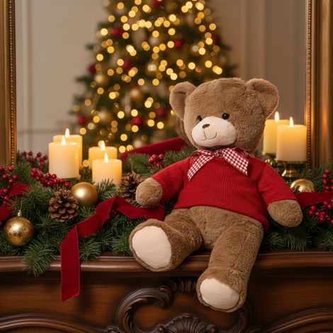 Orsacchiotto di peluches con maglione rosso per decorazioni natalizie -h 32 cm (1/5)
