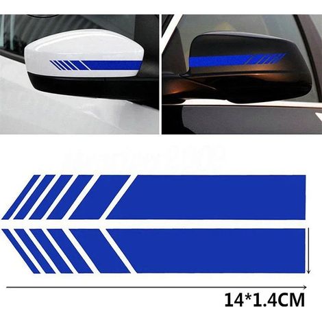 Autocollants à rayures bleues pour rétroviseurs de voiture, autocollants réfléchissants en vinyle, décoration tendance, imperméables, accessoires extérieurs (1/4)