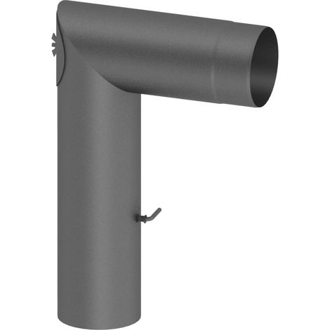 Tuyau de poêle coudé Diam 130 x 300 mm avec clapet et porte fonte grise