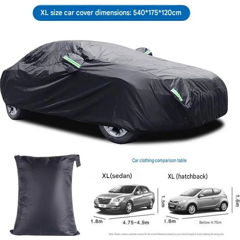 Housse de voiture, noire 190T, tissu argenté, protection contre la poussière, la pluie et le soleil, housse de protection pour voiture (taille XL)