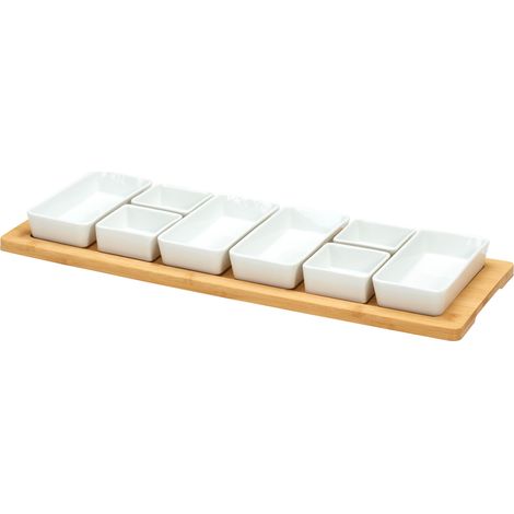 Snackschälchen aus Porzellan AION, auf Bambustablett, 9er-Set (1/3)