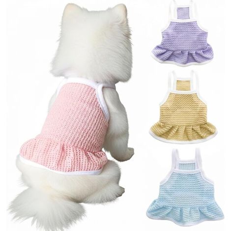 Lot de 4 robes pour petites chiennes, vêtements sans manches pour chiots, pull-over et jupe pour animaux de compagnie (XS) (1/4)