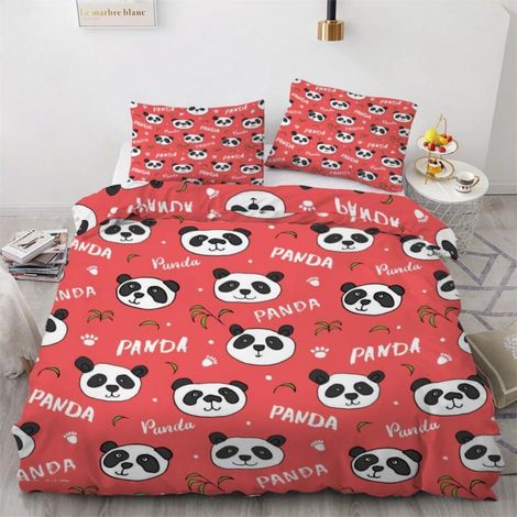 Parure de lit Panda 200x200 cm 3 pièces Microfibre avec fermeture éclair