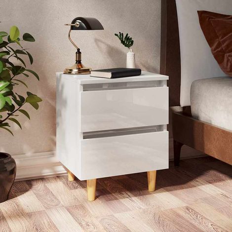 vidaXL Mesitas de noche 2 uds patas madera blanco brillo 40x35x50 cm (1/5)