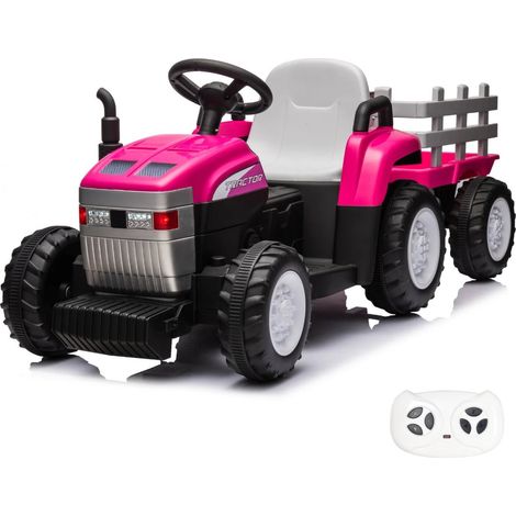 Trattore Elettrico per Bambini T7 12V - 2 a 5 anni - con Rimorchio - con Telecomando - Rosa