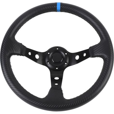 Deep Flat Steering Wheel, 14 Inch Aluminum Frame Racing Steering Wheel with Horn Button for 6 Hole Hub Adapter (BLUE). (1/5)