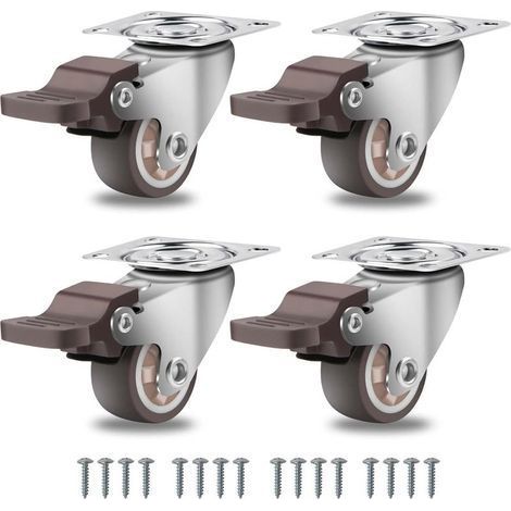 25mm Roulettes pour Meubles avec 4 Frein, Jusqu'à 45KG Roulette Charge Lourde Pivotantes À 360 Degrés, Caoutchouc Roulette pour Tous Les Sols, Meuble, Étagères, Coffres à Jouets,lot de 4 (1/5)