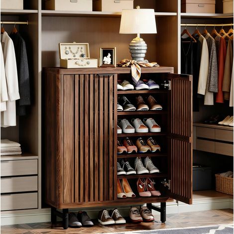 Mobile portascarpe 85 x 35 x 110 cm in MDF e metallo, marrone scuro HAVRYA (1/5)