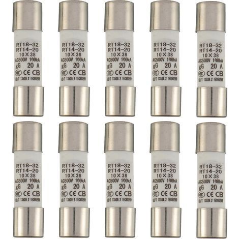 10 Fusible Cylindrique,Céramique,20A 500V,RT18-32,10x38mm,Appareils Électriques (1/5)