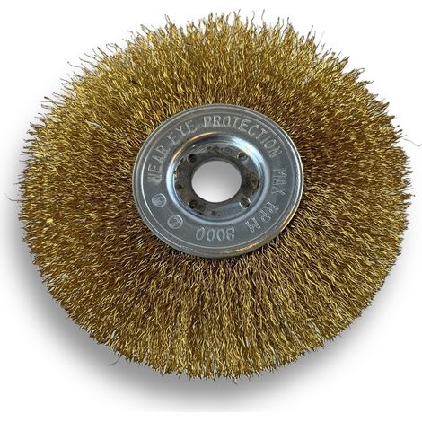 Brosse circulaire LAITON Ø 125 mm Epaisseur 1 rang Fil dur 0.30 mm ondulé Alésage 16 mm Touret meuleuse affûteuse ponceuse Brossage décapage polissage dérouillage Kibros 214126LT (1/5)