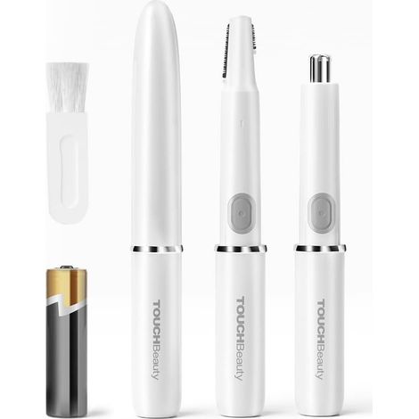 Tondeuse à Sourcils et Rasoir Nez pour Femme, 2 en 1 Epilateur Visage Femme Electrique Indolore pour des Lèvres, le Nez, le Oreilles du Corps et du Bikini TB-1458(Blanc) (1/5)