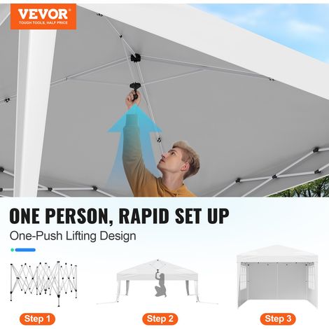 Tonnelle Pop-up, 2,95x2,95 m, Gazebo Auvent Escamotable Instantané Portable, avec Parois Latérales, Fenêtres Ventilées, Facile à Monter, Abri Solaire Extérieur pour Événements, Jardin, Blanc (1/5)