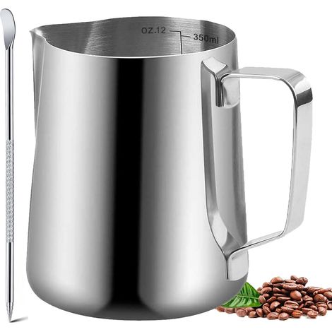Tasse à mousser le lait en acier inoxydable 304 (350 ml) – Idéale pour le latte art, aiguille à latte art incluse (1/5)