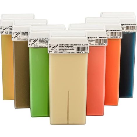 Roll On Cire Epilation - Facile à étaler et à Retirer - Lot de 7 Recharges/Cartouches Miel, Argan, Aloé Verra, Rose, Chocolat, Azulène et Vanille - 100 ml