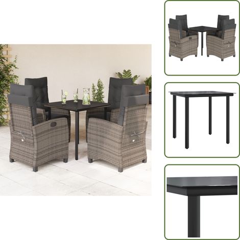 The Living Store 5-tlg. Garten-Essgruppe mit Kissen Grau Poly Rattan - Gartentisch (1/5)