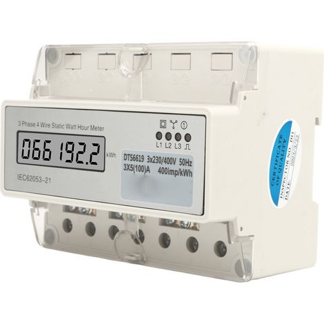 Compteur électrique triphasé 4 fils 7P, rail DIN, affichage LCD, AC230V/400V, mesure d'énergie active, précision fiable pour tableau électrique. (1/5)