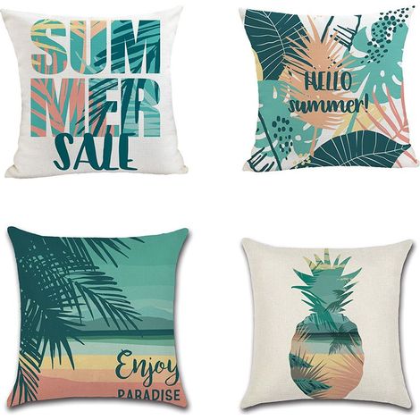 Housse de Coussin Animaux Fleurs La Vie Marine Plante Tropicale Taie d'oreiller pour Canapé Maison Salon Chambre Décoration D'intérieur,45x45cm,Ensemble de 4 pièces (Plante Tropicale D) (1/5)