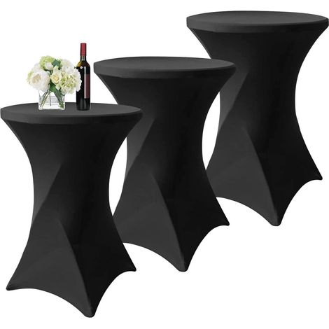 3er-Set Stehtischhusse Schwarz für Ø 80-85 cm, Spandex Stretch, verstärkter Fußbereich (1/5)