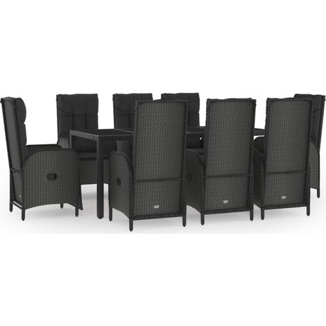 Maison Exclusive - 9-tlg. Garten-Essgruppe mit Kissen Schwarz Pol