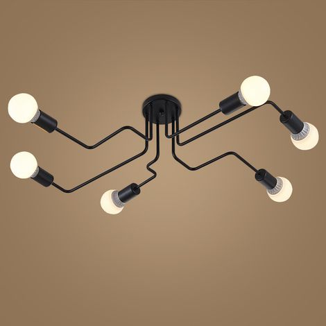 Lámpara de Techo Moderna Iluminación Techo Negra Luz Techo de 6 Luces para Cocina Restaurante