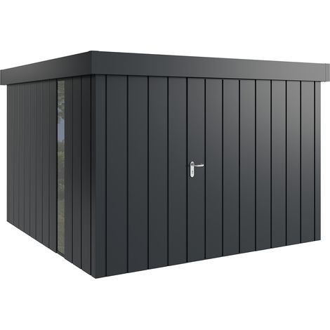 Hörmann Metall-Gerätehaus "Juno" mit Flachdach, JFD14 - Modern, 310 x 310 cm (B x T), anthrazit, mit bodentiefem Fenster, 1-flüglige Tür, Anschlag rechts (1/5)