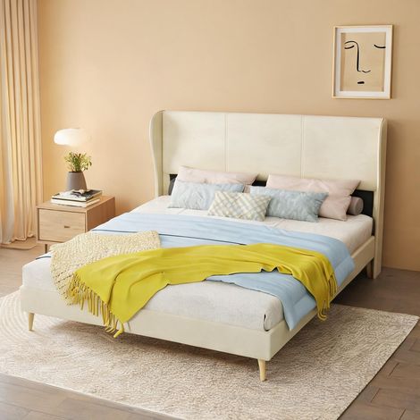Tête de lit beige en tissu métal 200 x 160 x 156 cm (1/5)