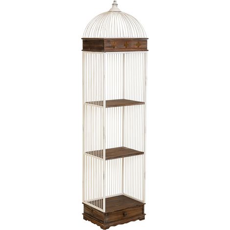 Estantería de madera y metal blanca, 3 baldas y 1 cajón 41x31x172h cm