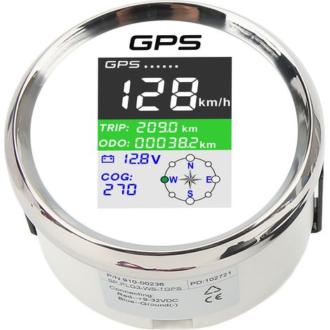 Compteur de vitesse GPS 85 mm, unités km/h/nœuds/mph/heure, DC9-32V, écran TFT, étanche IP67, type universel, convient aux voitures, motos et bateaux, cadran blanc, boîtier argenté. (1/5)