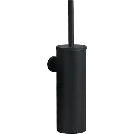 Soporte redondo de pared para escobilla de baño en acero inoxidable negro mate, accesorios de baño, protección contra el óxido. (1/5)