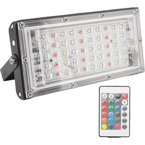 50-W-RGB-Flutlicht – 220 V Wechselstrom – 16 feste Beleuchtungsmodi – Fernbedienung – Außenbereich – Farbig