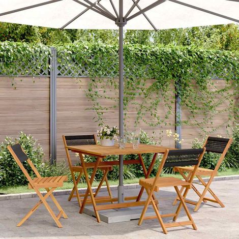 Ensemble repas jardin 5 pièces, table pliante et 4 chaises, acacia massif, noir - PANGIVO (1/5)