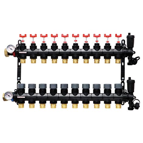 Collecteur plancher chauffant composite Femelle 1" (26/34) - 10 départs mâle 3/4" (20/27) EK - Somatherm