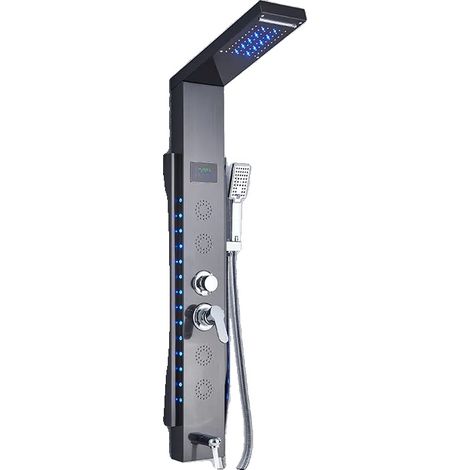 Système de douche, affichage de température LED, douchette cascade et pluie, noir (1/2)
