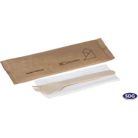 Set de Couvert Fourchette en Bois Naturel et Serviette - SDG - Lot de 250