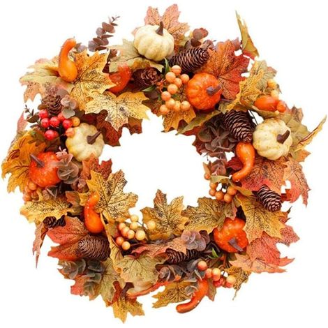 Couronne d'automne artificielle avec cloche de citrouille et de baies pour Halloween (1/5)