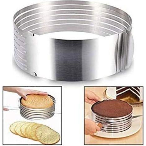 Réglable Couche de Moule en Acier Inoxydable Mousse Gâteau Slicer Kit,6-8 Pouce (1/5)